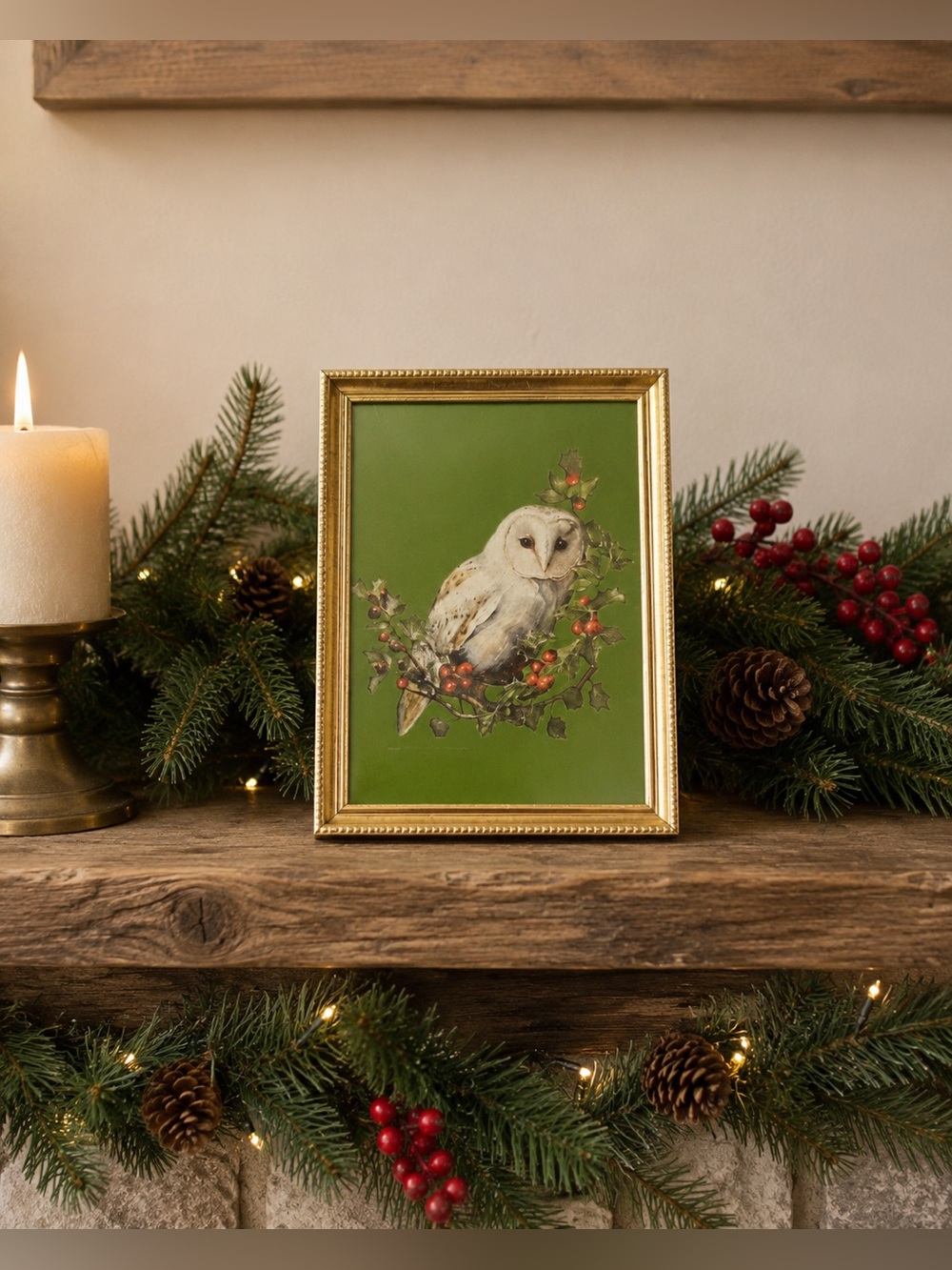 Gold Framed Owl Holiday Decor